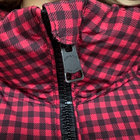Women COACH Gingham Check Short Down Puffer Coat Jacket - Red/Black - Size Large - Picture 15 of 15